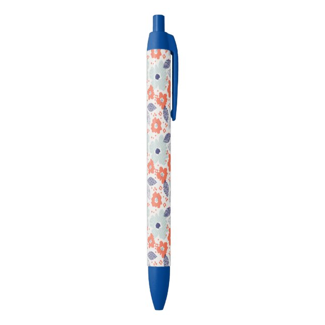 Stylo Noir Motif à fleurs moderne orange et bleu (Bas (Vertical))