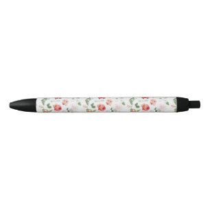 Stylo Noir Motif à fleurs, Rose