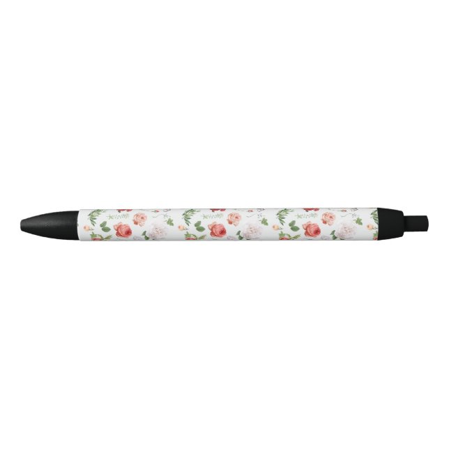 Stylo Noir Motif à fleurs, Rose (Devant)