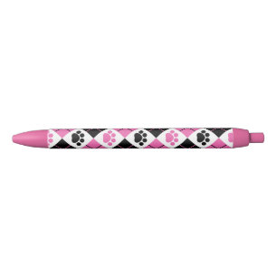 Stylo Noir Motif à motifs de losanges rose et noir