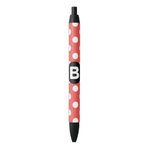 Stylo Noir Motif à pois rouges Monogramme noir
