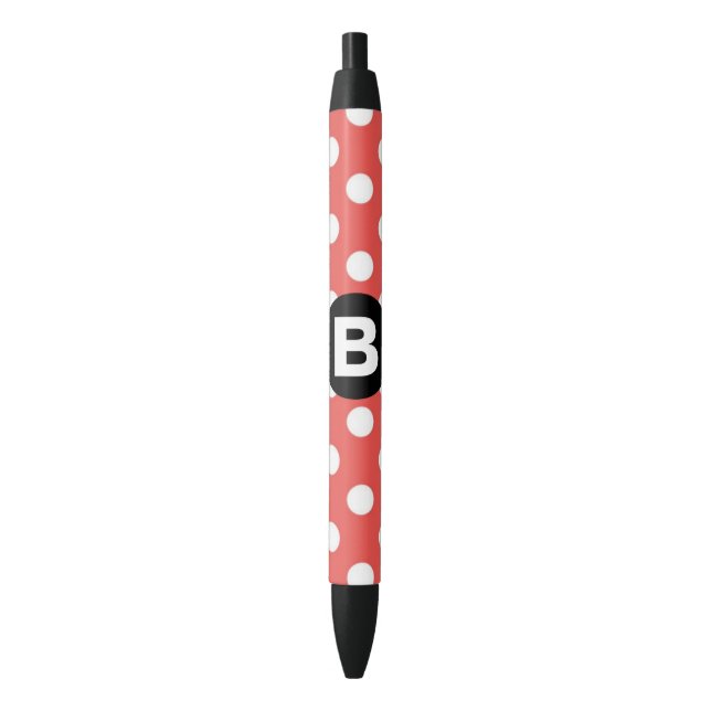 Stylo Noir Motif à pois rouges Monogramme noir (devant Vertical)