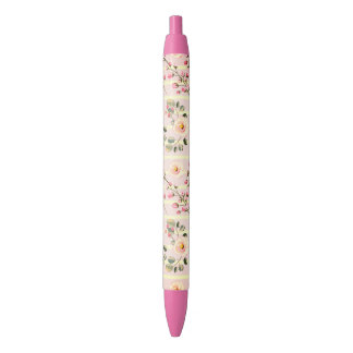Stylo Noir Motif à rayures florales rose pâle
