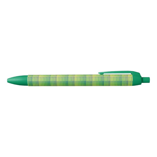 Stylo Noir Motif Abstrait Damier Vert Bleu (Haut)
