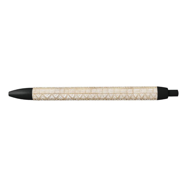 Stylo Noir Motif africain de la tribu Gold White (Devant)