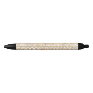 Stylo Noir Motif africain tribal branché White & Gold