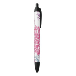 Stylo Noir Motif avec les asters et le dahlia roses
