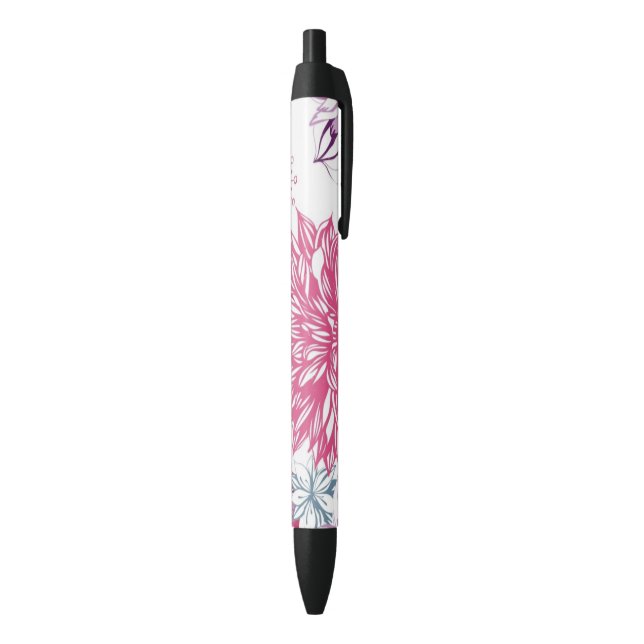 Stylo Noir Motif avec les asters et le dahlia roses (Bas (Vertical))