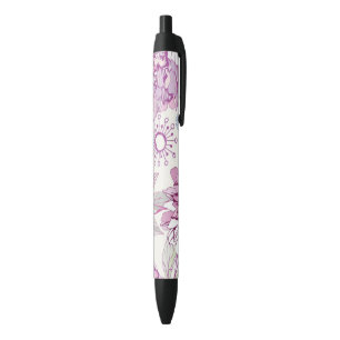 Stylo Noir Motif avec les fleurs roses