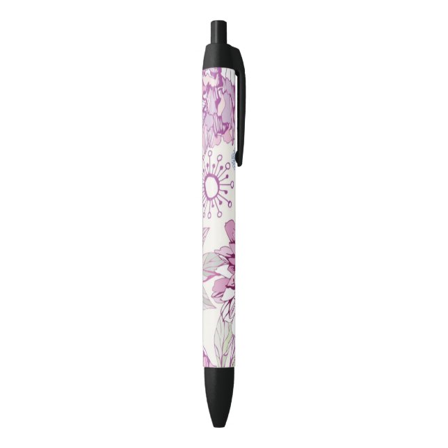Stylo Noir Motif avec les fleurs roses (Bas (Vertical))