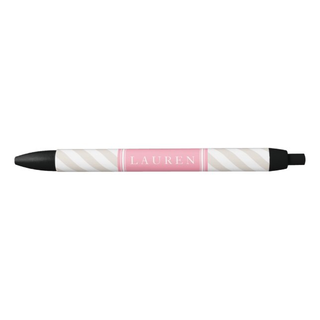 Stylo Noir Motif beige et rose de rayures (Devant)