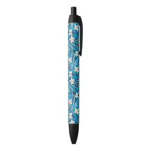 Stylo Noir Motif bleu Feuille