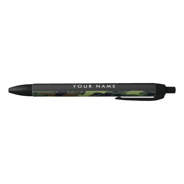 Stylo Noir Motif Camouflage Vert, Votre nom, Personnaliser (Bas)