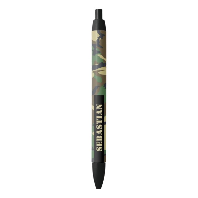 Stylo Noir Motif Camouflé Personnalisé (devant Vertical)