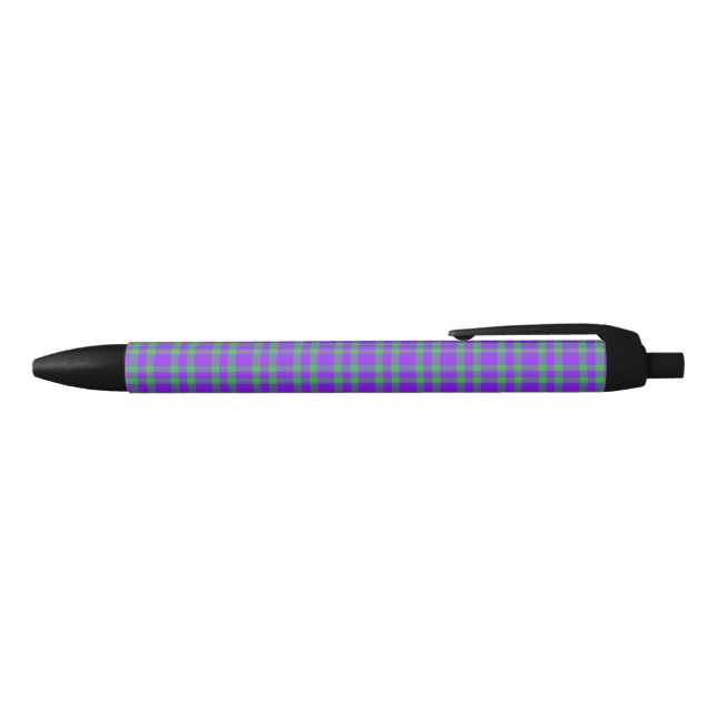 Stylo Noir Motif carreaux vert et violet (Haut)