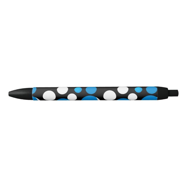 Stylo Noir Motif Cercles Bleus et Blancs (Devant)