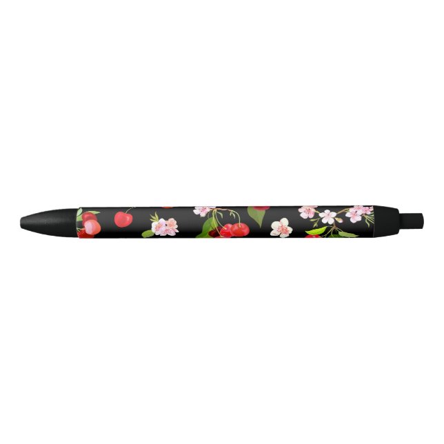 Stylo Noir Motif cerise 2 (Devant)