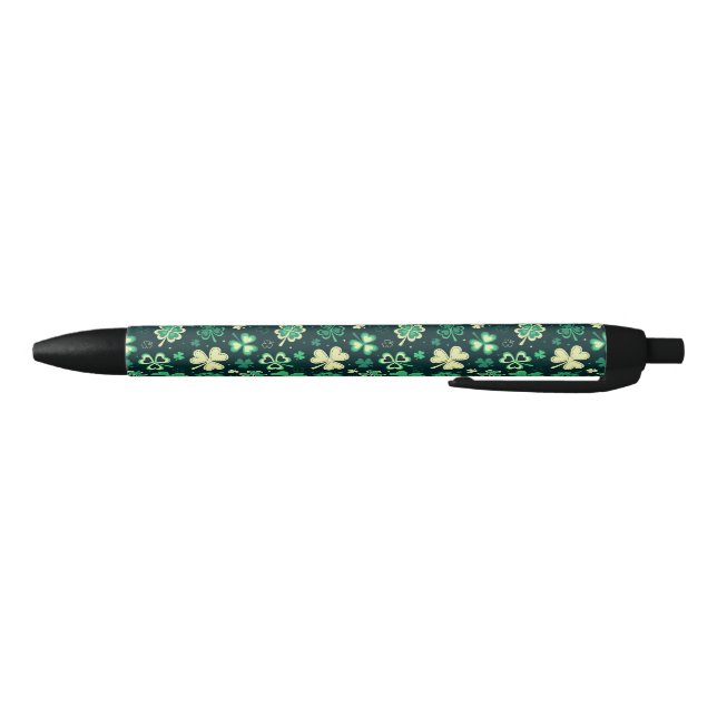 Stylo Noir Motif chanceux vert-foncé de shamrock de St (Bas)