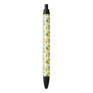 Stylo Noir Motif citron, Fleurs de citron, Feuilles, Citrus