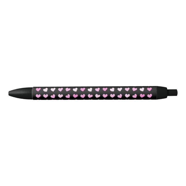 Stylo Noir Motif Coeurs roses (Devant)