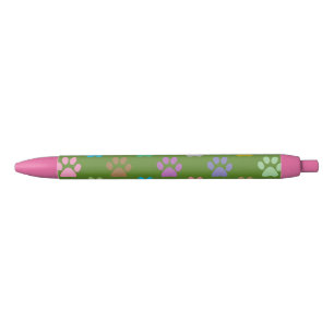 Stylo Noir Motif coloré d'empreintes de pattes