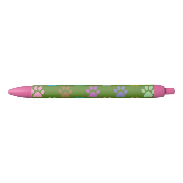 Stylo Noir Motif coloré d'empreintes de pattes (Devant)