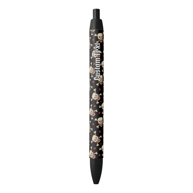 Stylo Noir Motif crâne avec coeur (devant Vertical)
