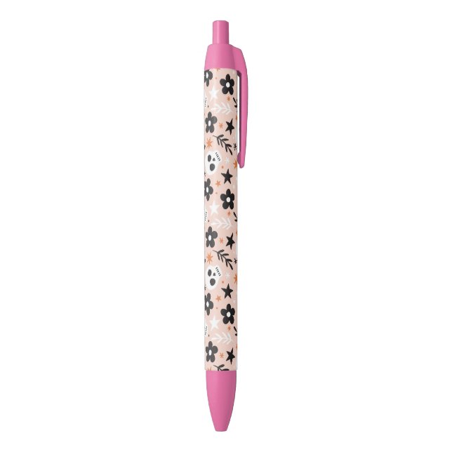 Stylo Noir Motif crâne de fleurs (Bas (Vertical))