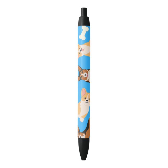Stylo Noir Motif Cute Corgi (devant Vertical)