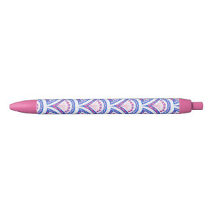 Stylo Noir motif damassé floral bleu