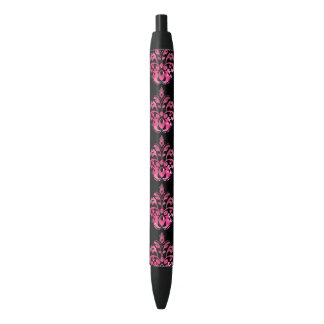 Stylo Noir Motif damassé nébuleuse rose sur noir