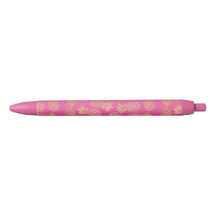 Stylo Noir motif d'ananas tropical à l'or faux