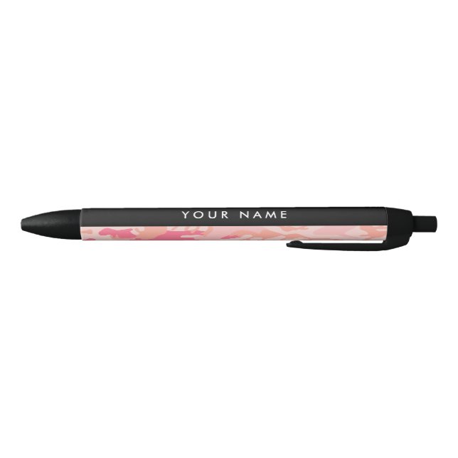 Stylo Noir Motif de camouflage rose, Votre nom, Personnaliser (Bas)