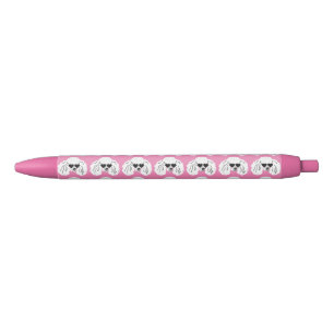 Stylo Noir Motif de caniche mignon rose