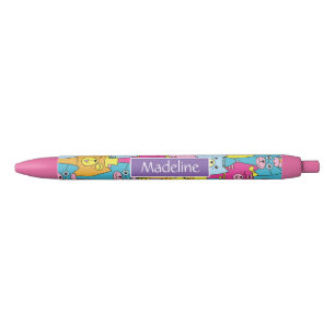 Stylo Noir Motif de chats caricaturés aux couleurs pures