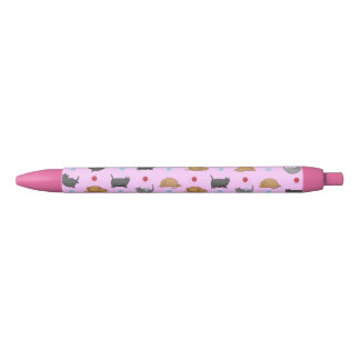 Stylo Noir Motif de chats gras sur rose
