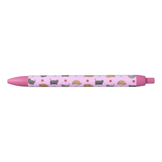 Stylo Noir Motif de chats gras sur rose (Devant)