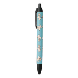 Stylo Noir Motif de chien Norfolk Terrier roux sur fond bleu