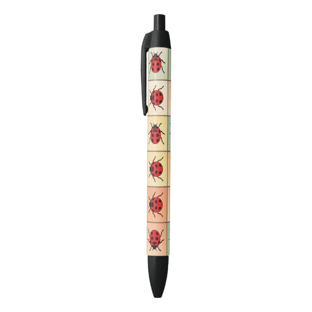 Stylo Noir Motif de coccinelles (Haut (Vertical))