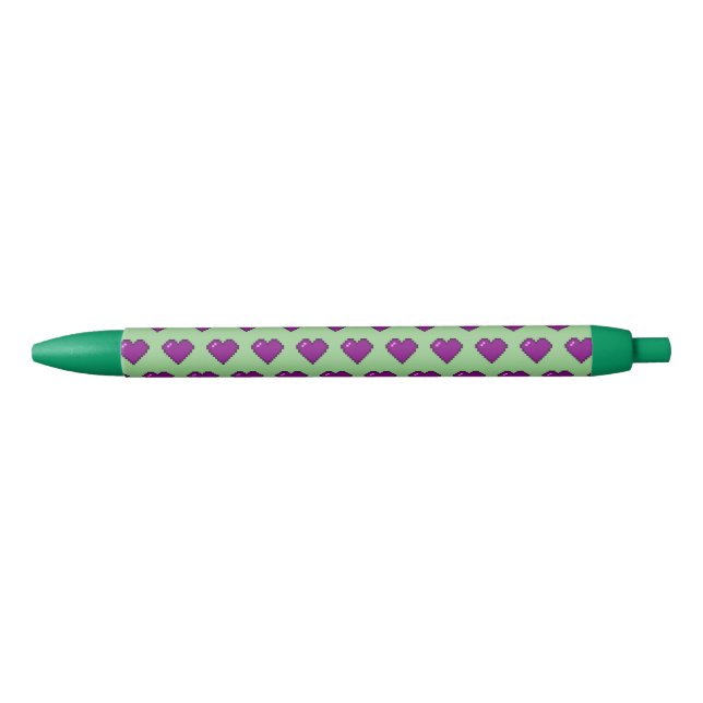 Stylo Noir Motif de coeur violet Pixel (Devant)
