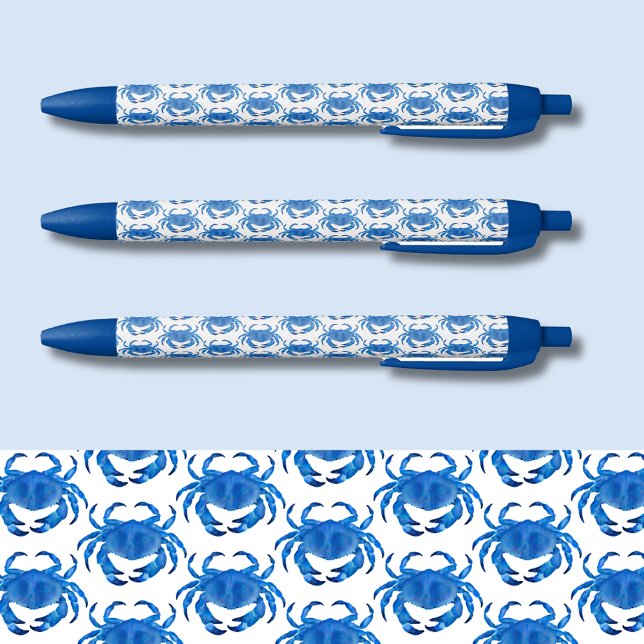 Stylo Noir Motif de crabe bleu (Blue crab coastal pattern pens.)