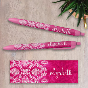 Stylo Noir Motif de Damas de Grunge rose chaud Monogramme per