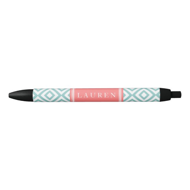 Stylo Noir Motif de diamants de la menthe et du corail (Devant)