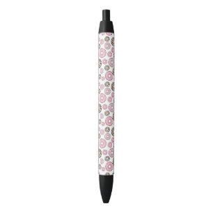 Stylo Noir Motif De Donuts, Donuts Roses, Donuts Blancs