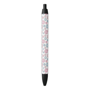 Stylo Noir Motif De Donuts, Donuts Roses, Donuts Bleus