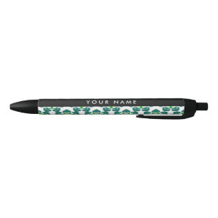 Stylo Noir Motif de feuille, feuilles vertes, votre nom