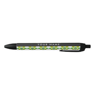 Stylo Noir Motif de feuille, feuilles vertes, votre nom