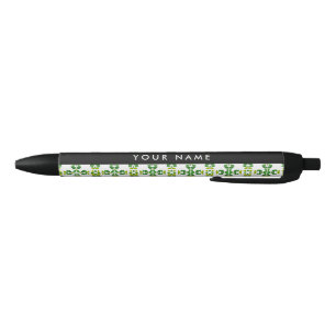 Stylo Noir Motif de feuille, feuilles vertes, votre nom
