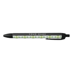 Stylo Noir Motif de feuille, feuilles vertes, votre nom