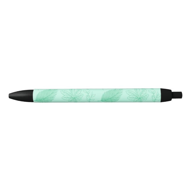 Stylo Noir Motif de feuilles bleu menthe (Devant)